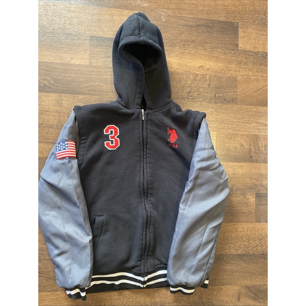 Ralph‎ Lauren US Polo Association USPA Jacket Big Logo Black Size 14/16 Varsity